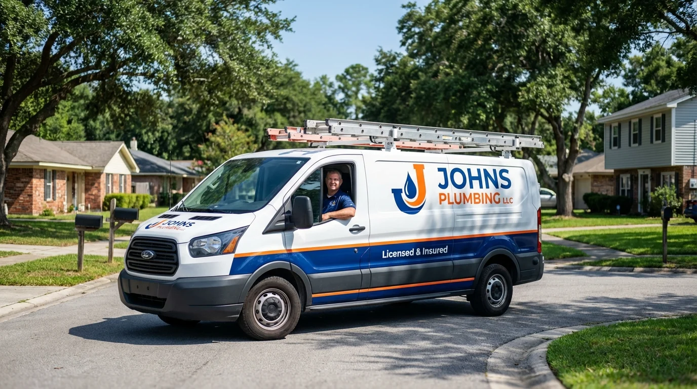 Johns Plumbing LLC service van in Londonderry, NH
