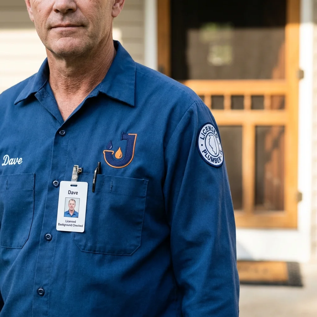 Licensed plumber showing ID badge in Londonderry, NH