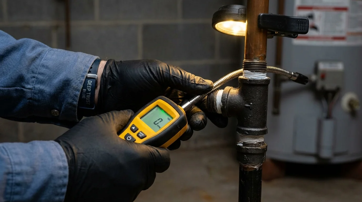 Gas leak detection with electronic sniffer by Johns Plumbing LLC in Londonderry
