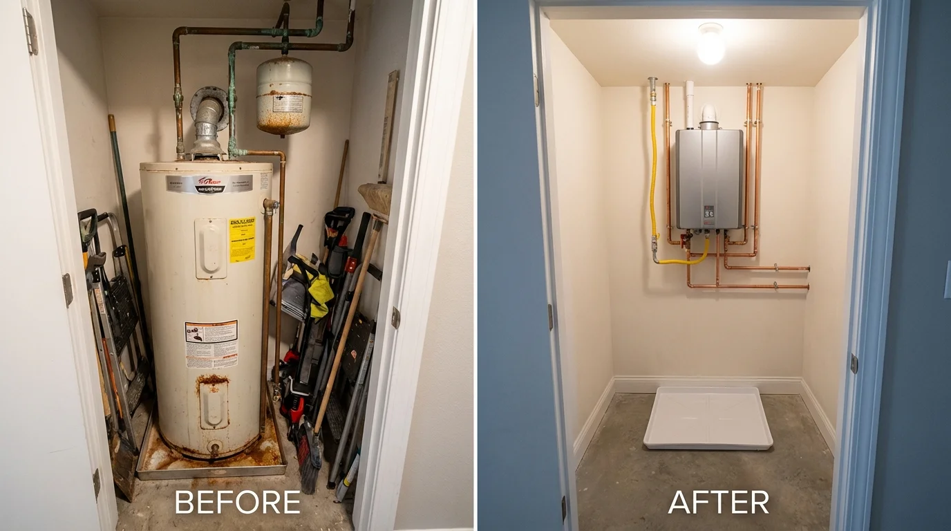 Tank water heater versus wall-mounted tankless unit comparison for Londonderry, NH homeowners