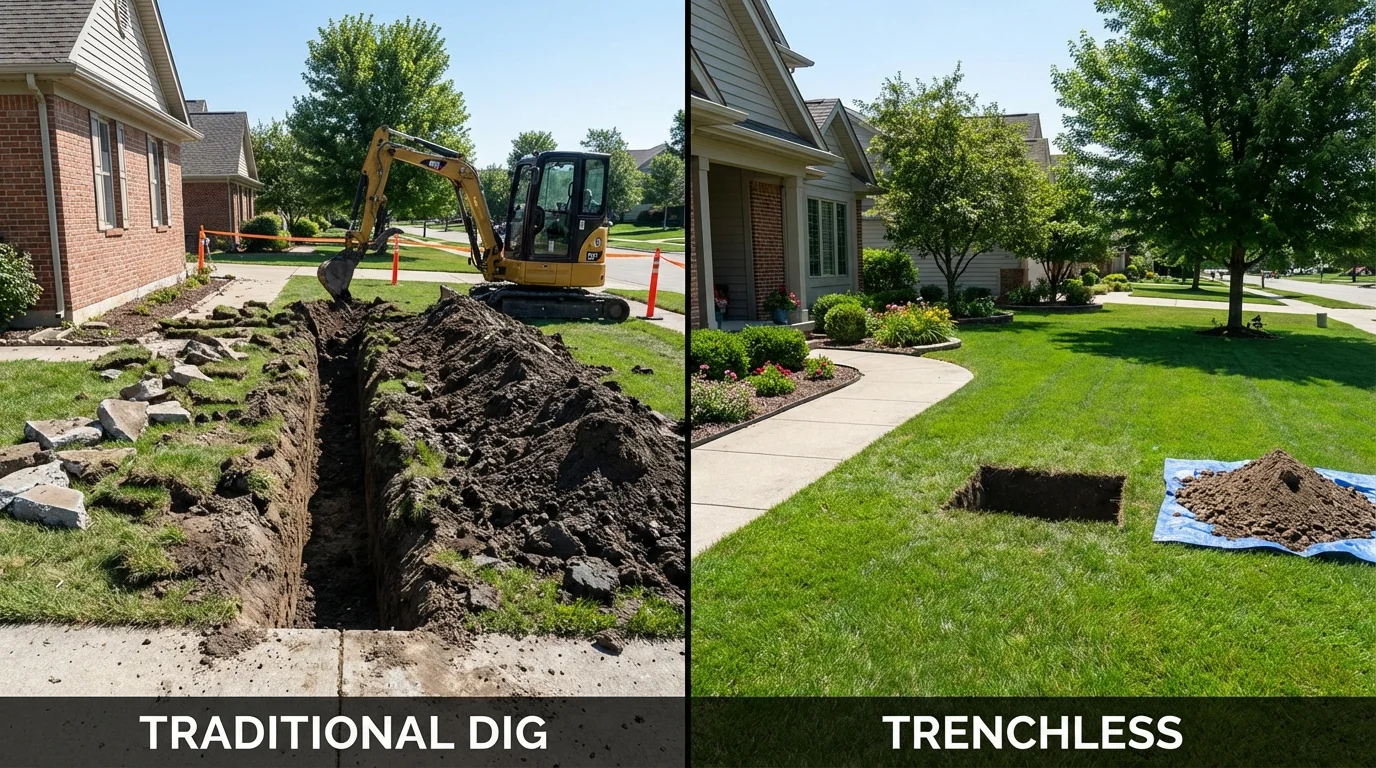 Trenchless sewer repair with minimal yard damage versus traditional excavation in Londonderry, NH